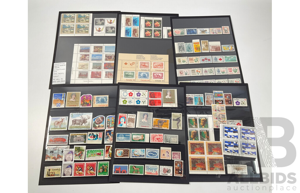Collection of Canadian Mint Stamp Blocks, Sets with Some Cancelled Singles