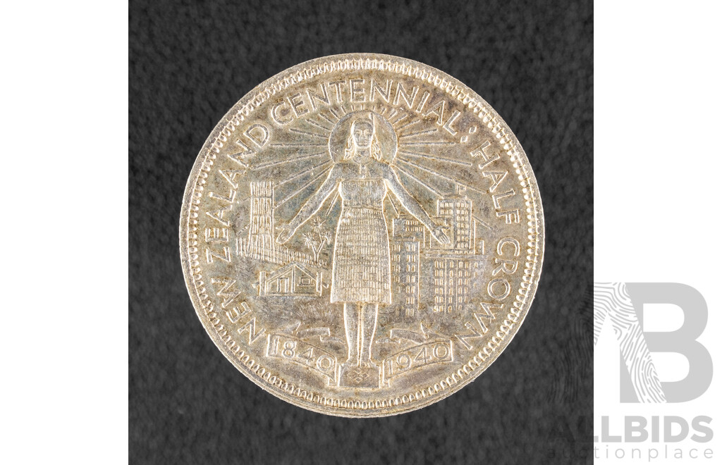 New Zealand 1940 Silver Half Crown, One Hundredth Anniversary of New Zealand .500