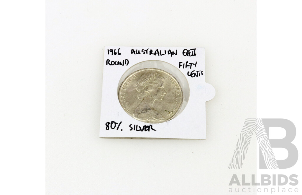 Australian 1966 Round Fifty Cent Coin .800 Silver
