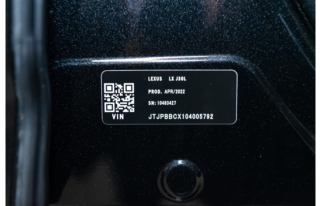 04/2022 Lexus LX600 F-Sport (4x4) MY22 VJA310R 5d Wagon Sapphire Black Metallic Twin Turbo 3.5L