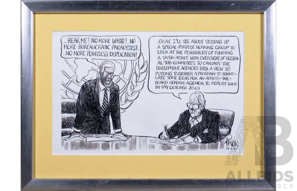 Two Framed Original Cartoons by Geoff Pryor, Watercolour, 1996-97 (2)