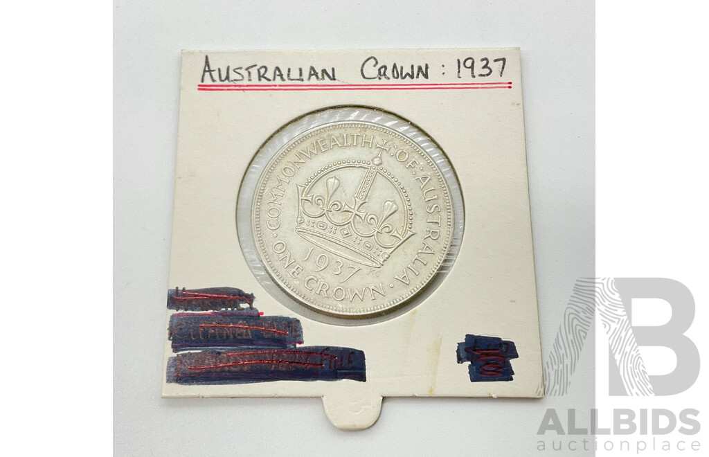 Australian 1937 One Crown Silver Coin .925
