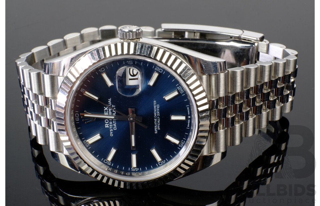 Rolex Oyster Perpetual Datejust 41 Wrist Watch with Blue Index, Serial No 2746A3W0