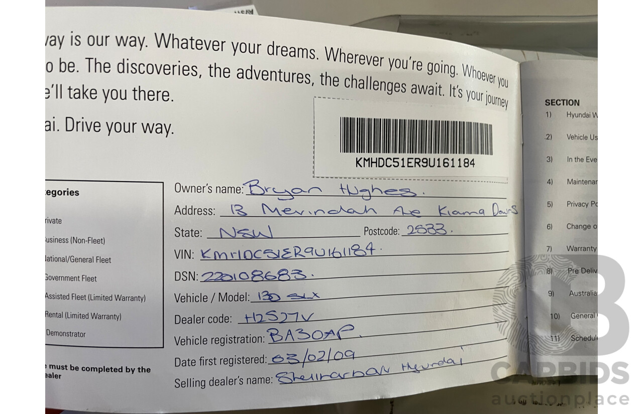 1/2009 Hyundai i30 SLX FD MY09 5d Hatchback Red 2.0L