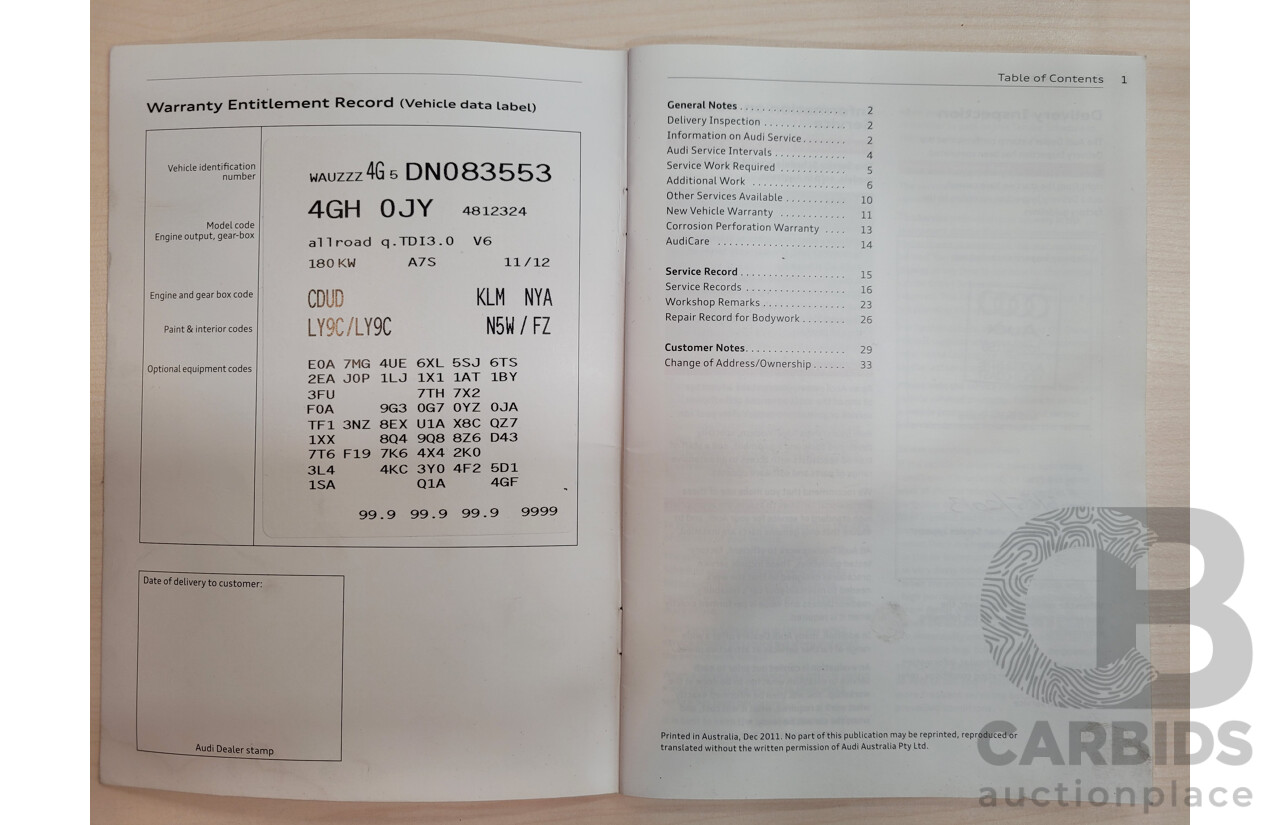 4/2013 Audi A6 Allroad Quattro (AWD) LE 4GH 4d Wagon Ibis White Turbo Diesel V6 3.0L