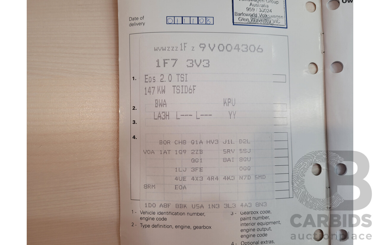 9/2008 Volkswagen EOS 2.0T FSI 1F MY08 UPGRADE 2d Convertible Red Turbo 2.0L