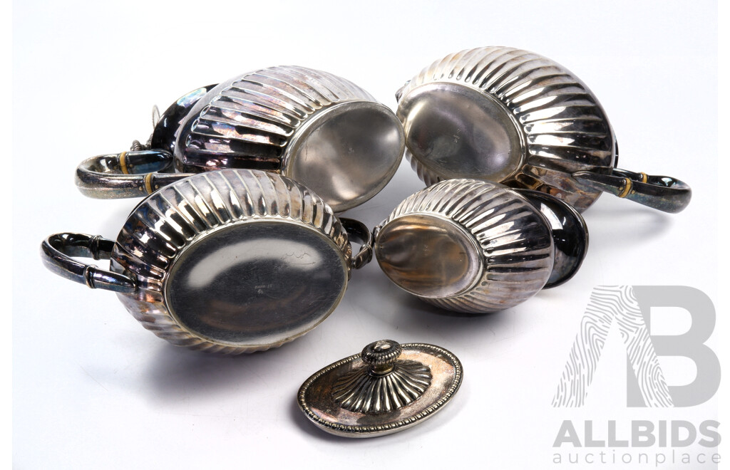 Antique Silver Plate Four Piece German WMF Tea Set, Marks to Base