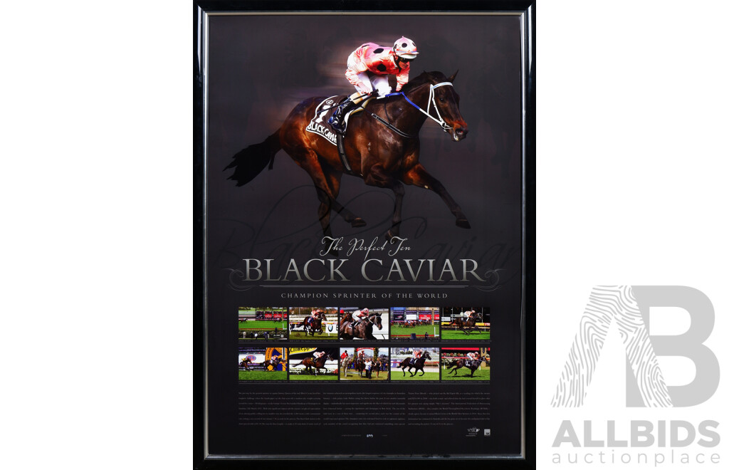 Framed Limited Edition Black Caviar Poster, 'the Perfect Ten - Champion Sprinter of the World, Edition 899/1000, 75 X 55 Cm (Framed)