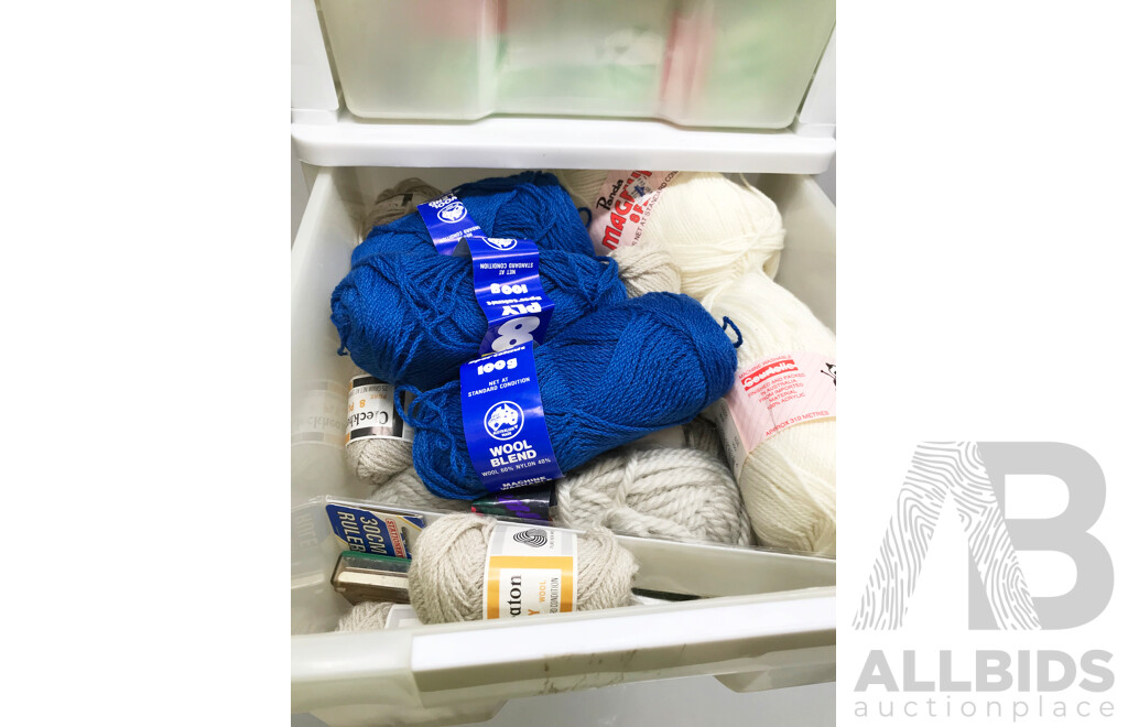 Stacking Storage Draws with Wool and Craft Supplies