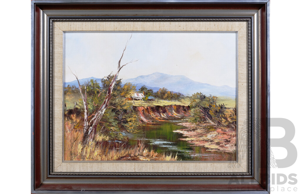 Margaret Kirby, Untitled (Landscape with Cottage), Oil on Board