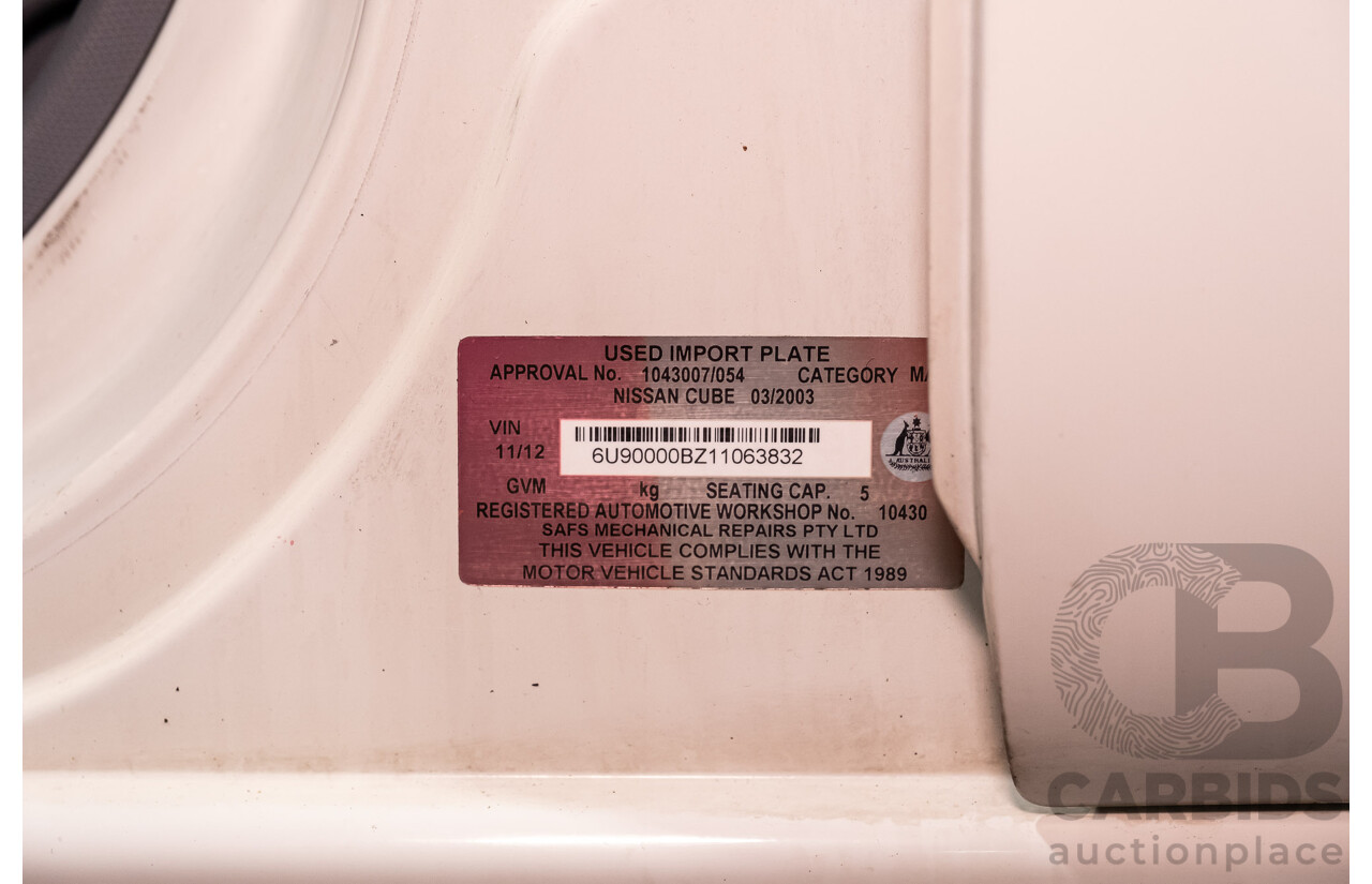 03/2003 Nissan Cube BZ11 4d Wagon White 1.4L - Used Import(dated 11/2012)