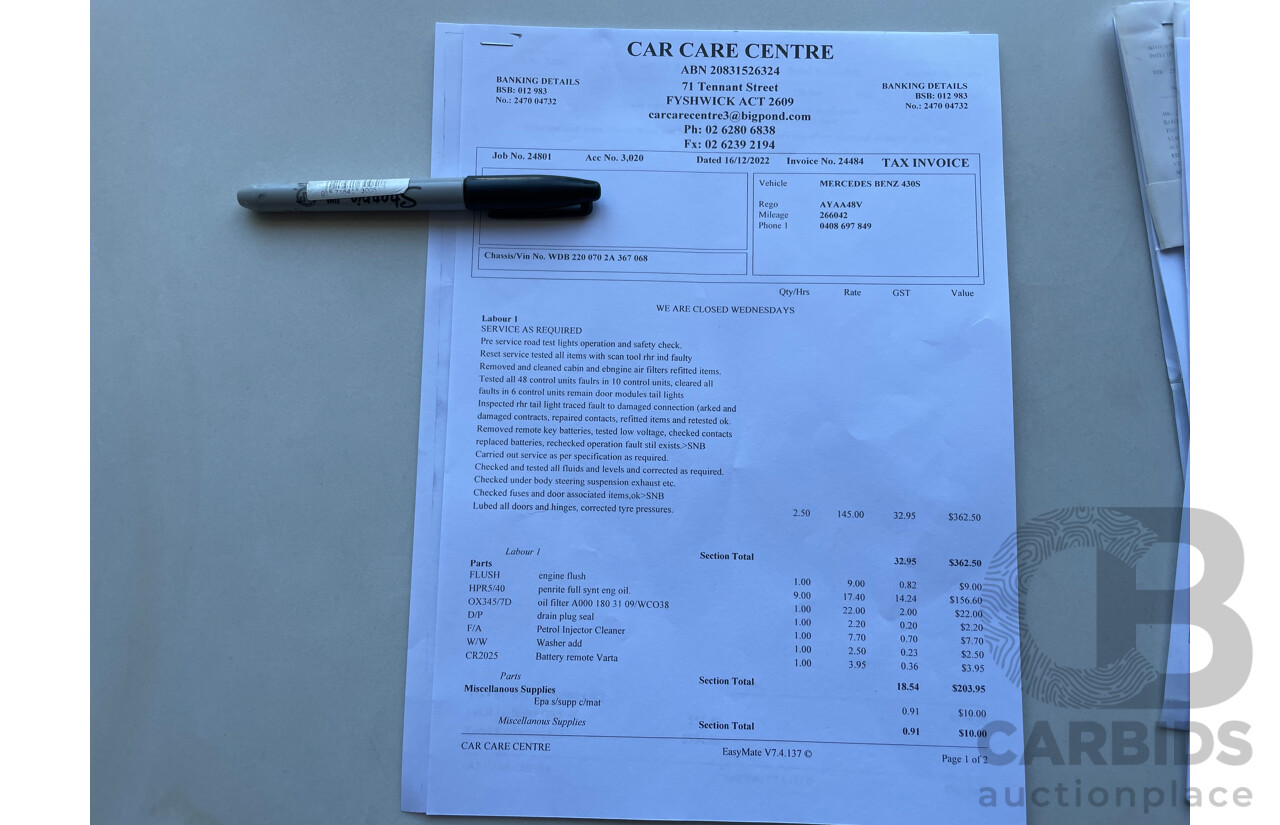 12/2003 Mercedes-Benz S430  W220 4d Sedan Black 4.3L