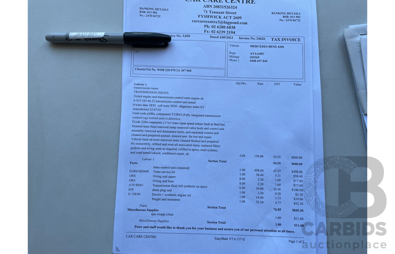 12/2003 Mercedes-Benz S430  W220 4d Sedan Black 4.3L