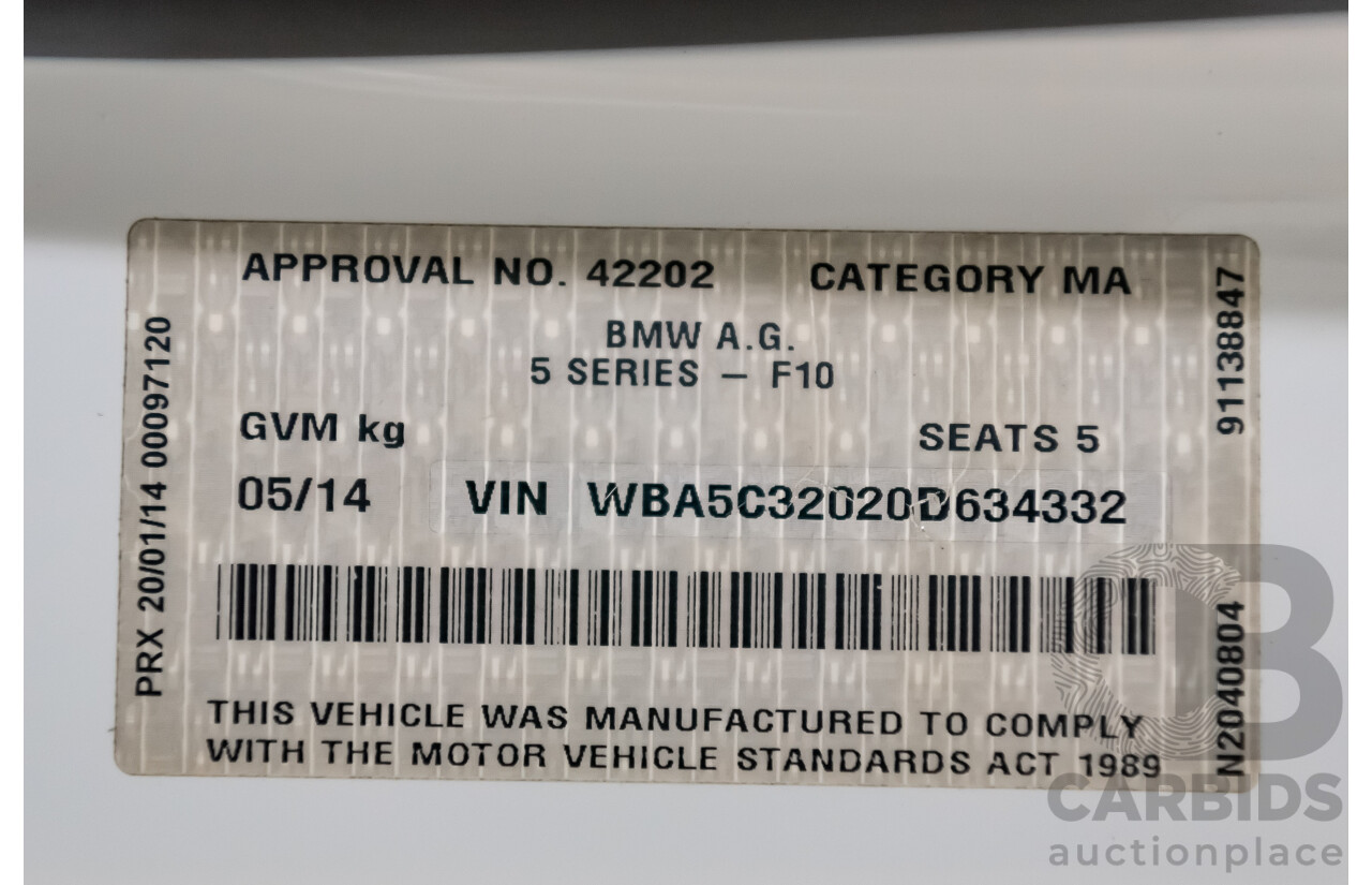 5/2014 BMW 520d Luxury Line F10 MY14 4d Sedan Alpine White Turbo Diesel 2.0L