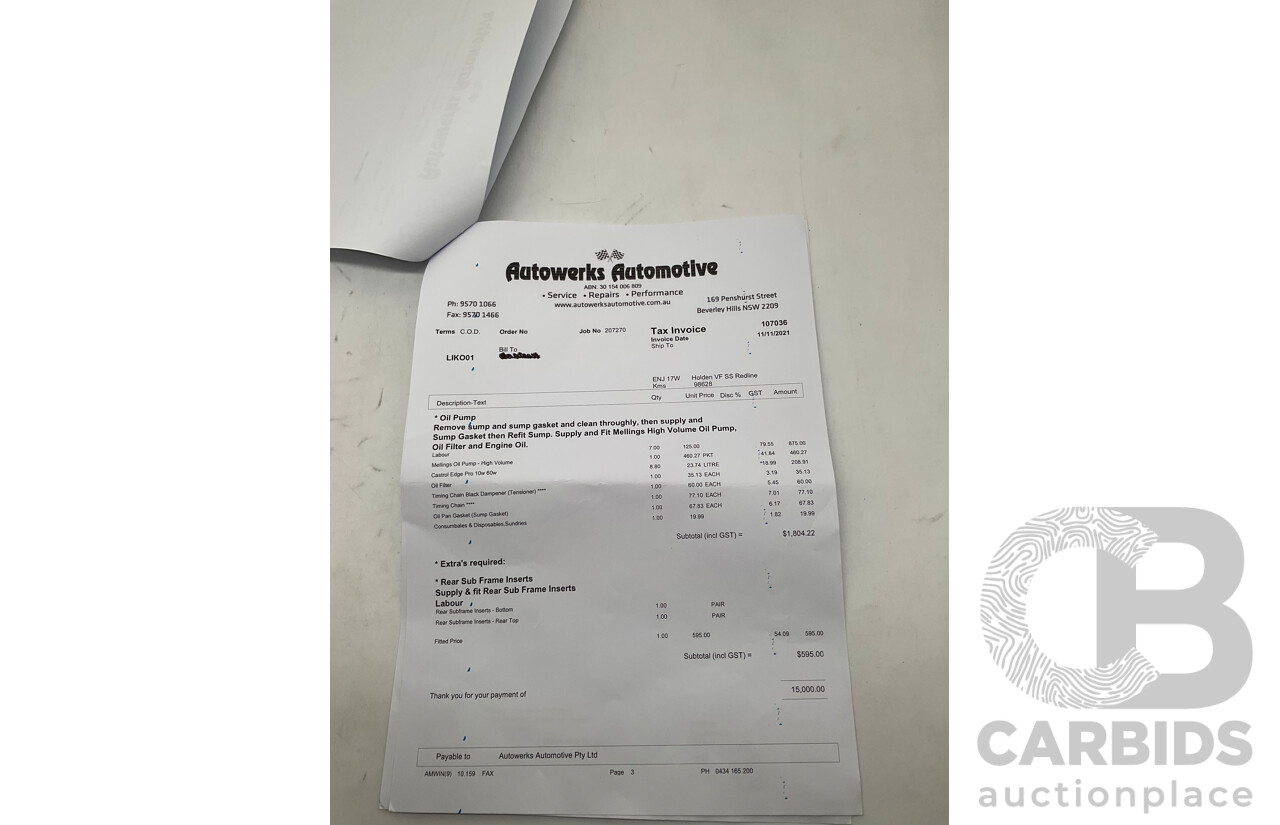 2/2016 Holden Commodore SS-V Redline VF2 4d Sedan Black Supercharged V8 6.2L - Modified