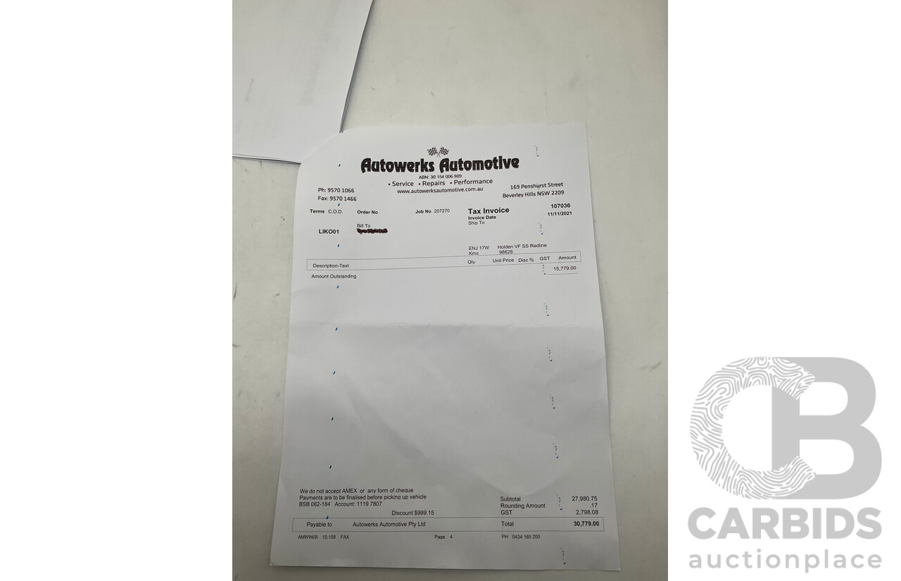 2/2016 Holden Commodore SS-V Redline VF2 4d Sedan Black Supercharged V8 6.2L - Modified