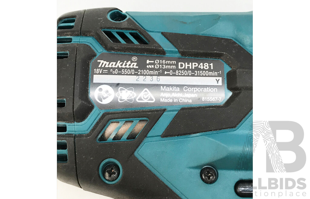 Makita (DHP481) Cordless Hammer Driver Drill with Battery