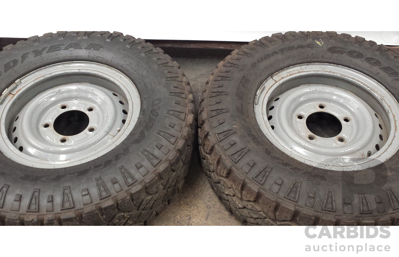 Toyota 79 Series Land Cruiser 16 Inch Five Stud Steel Split Rim Wheels with Goodyear Wrangler Tyres - Set of Four