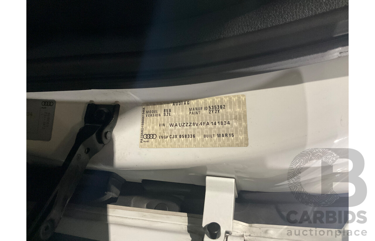 5/2015 Audi S3 Sportback 2.0 TFSI (AWD) Quattro 8V MY15 5d Hatchback White Turbo 2.0L