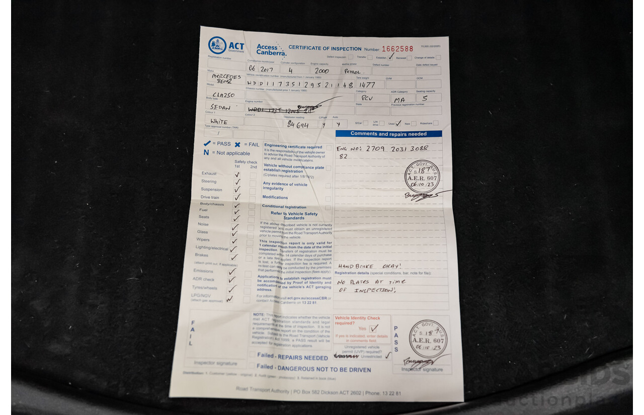 6/2017 Mercedes Benz CLA250 Sport AMG Line 4matic (AWD) W117 MY17 4d Coupe Polar White Turbo 2.0L