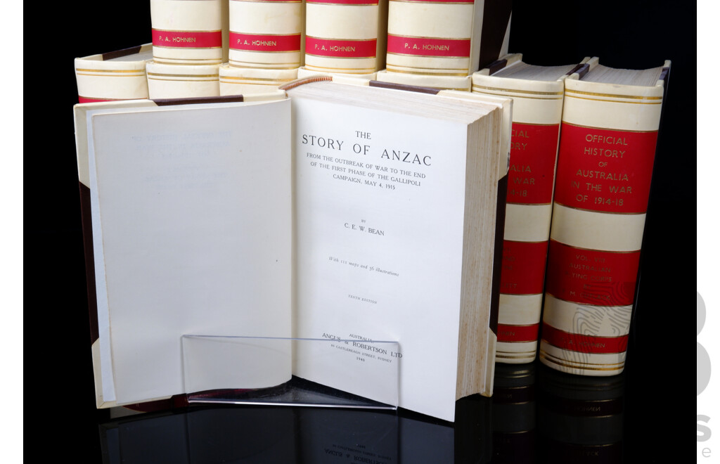 Complete Set 12 Volumes, Charles E W Bean, the Official History of Australia  in the War of 1914 to 1918, in Bespoke Leather Binding, Various Editions