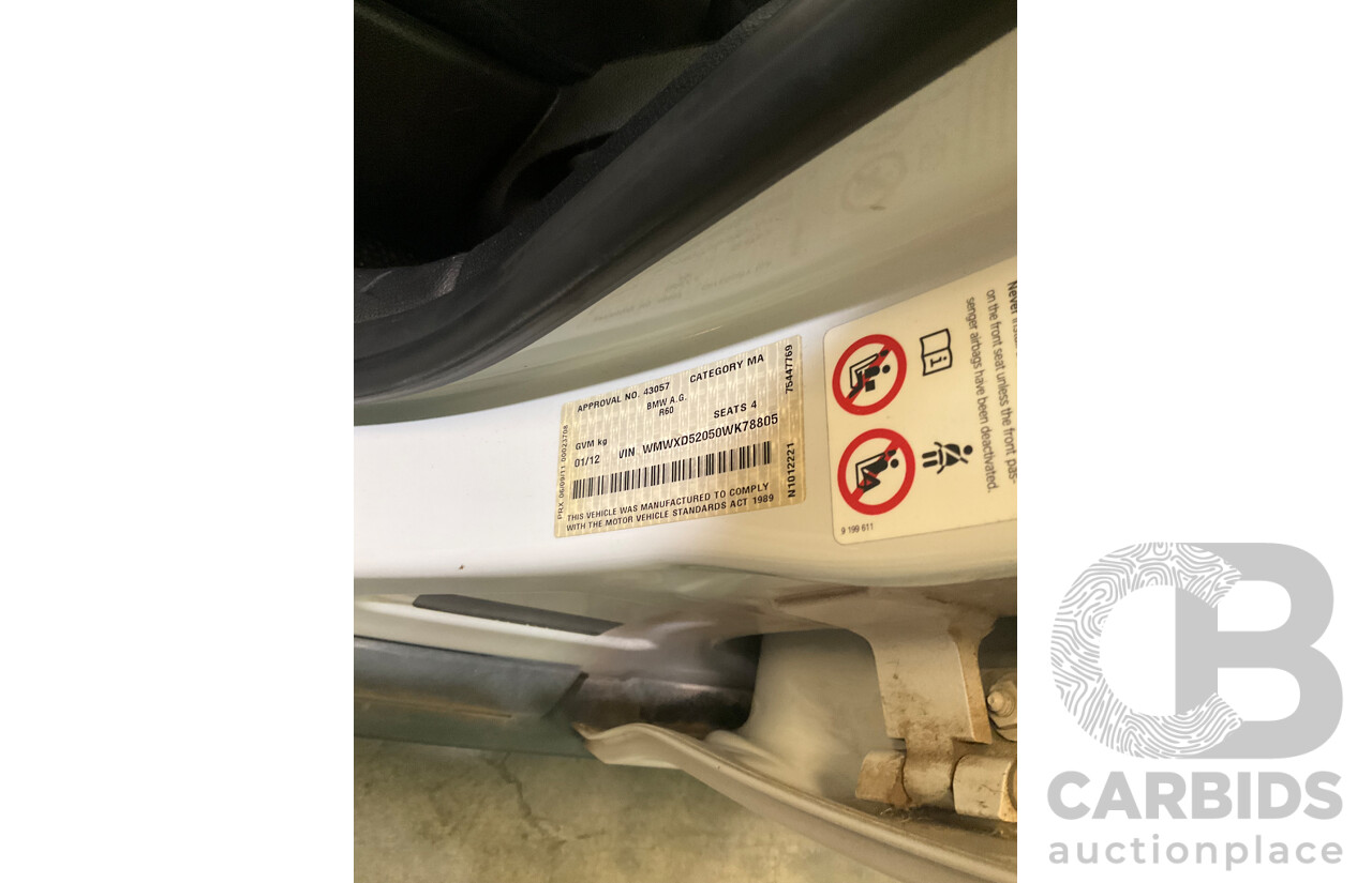 1/2012 Mini Cooper D Countryman ALL4 (AWD) R60 MY12 4d Wagon White Turbo Diesel 2.0L