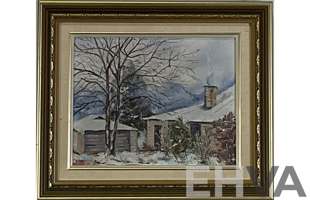 Audrey Macartney, Batlow Snow, Oil on Canvasboard