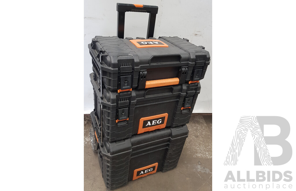 AEG Quickstack Modular Three Piece Mobile Tool Storage System Kit