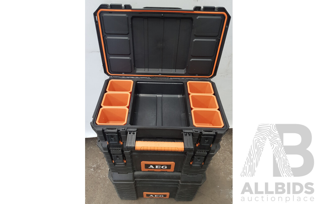 AEG Quickstack Modular Three Piece Mobile Tool Storage System Kit