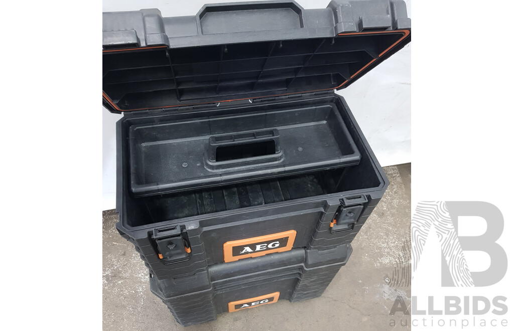 AEG Quickstack Modular Three Piece Mobile Tool Storage System Kit