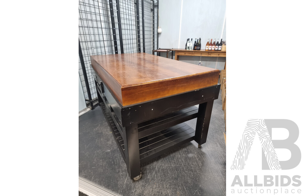 Solid Timber Butcher's Block with Timber Frame Painted in Black