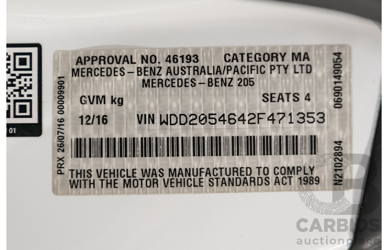 12/2016 Mercedes Benz C43 AMG 4Matic (AWD) 2d Convertible Polar White Twin Turbo V6 3.0L