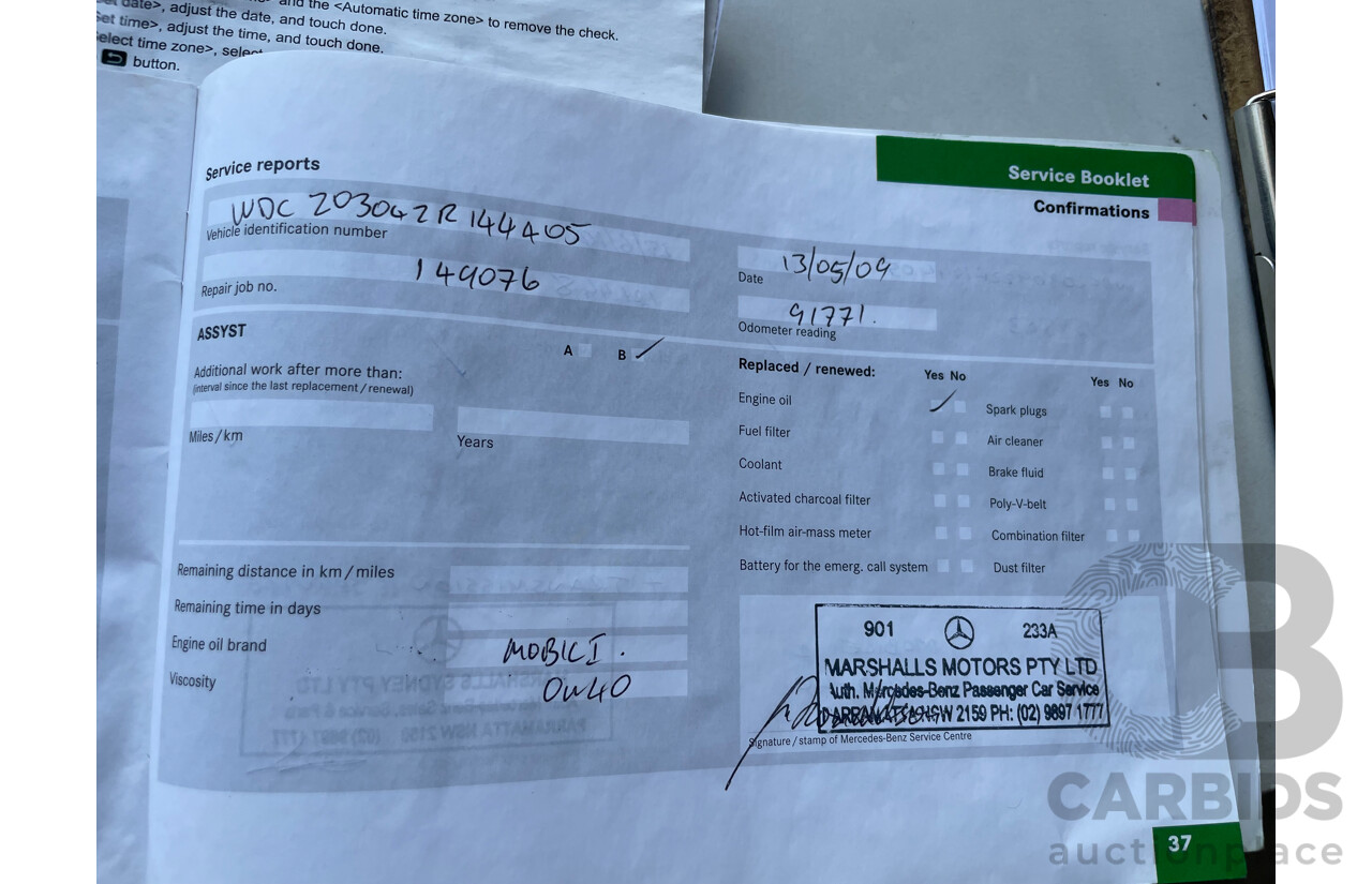 4/2004 Mercedes-Benz C200 Kompressor Elegance W203 4d Sedan Beige 1.8L