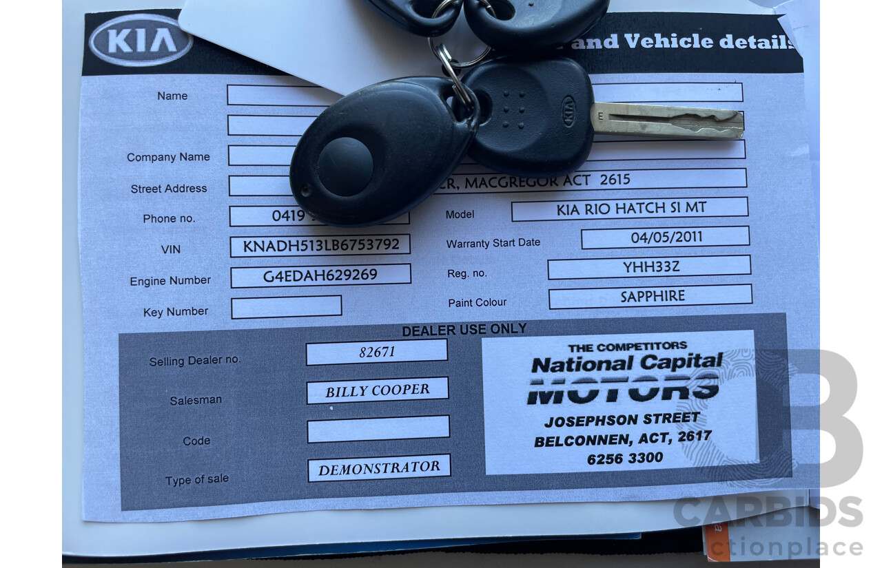 8/2010 Kia RIO Si JB MY10 5d Hatchback Blue 1.6L