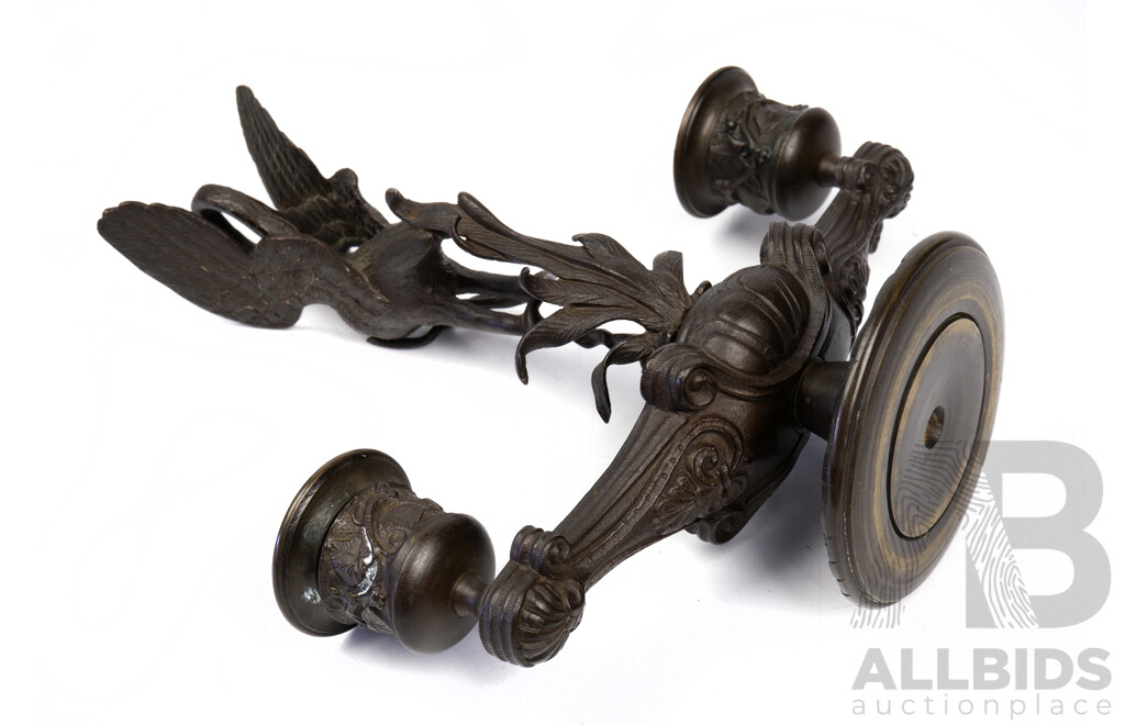 Unusual Vintage Bronze Twin Branch Candelabra with Crane Figure to Center
