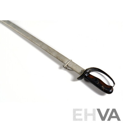 Vintage Military Ceremonial Sword with Wooden Grip and Metal Scabbard
