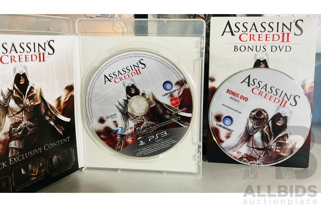 PS3 Killzone 3 Helghast Edition and Assassin’s Creed II  Black Edition Discs and Other Memorabilia in Original Boxes