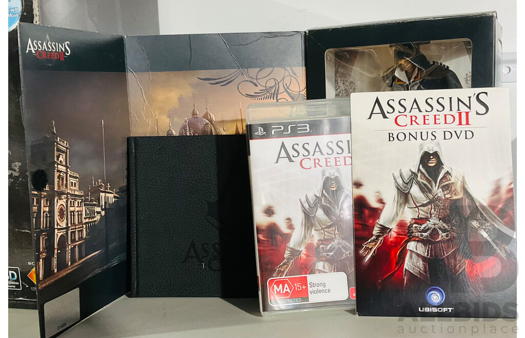 PS3 Killzone 3 Helghast Edition and Assassin’s Creed II  Black Edition Discs and Other Memorabilia in Original Boxes
