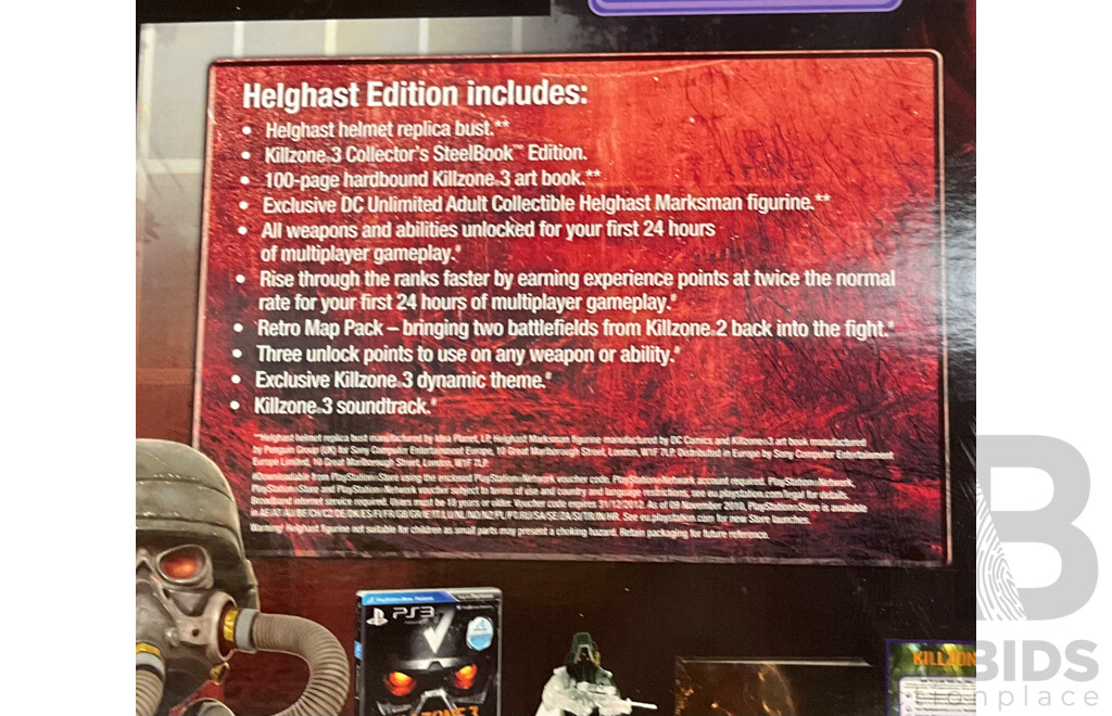 PS3 Killzone 3 Helghast Edition and Assassin’s Creed II  Black Edition Discs and Other Memorabilia in Original Boxes
