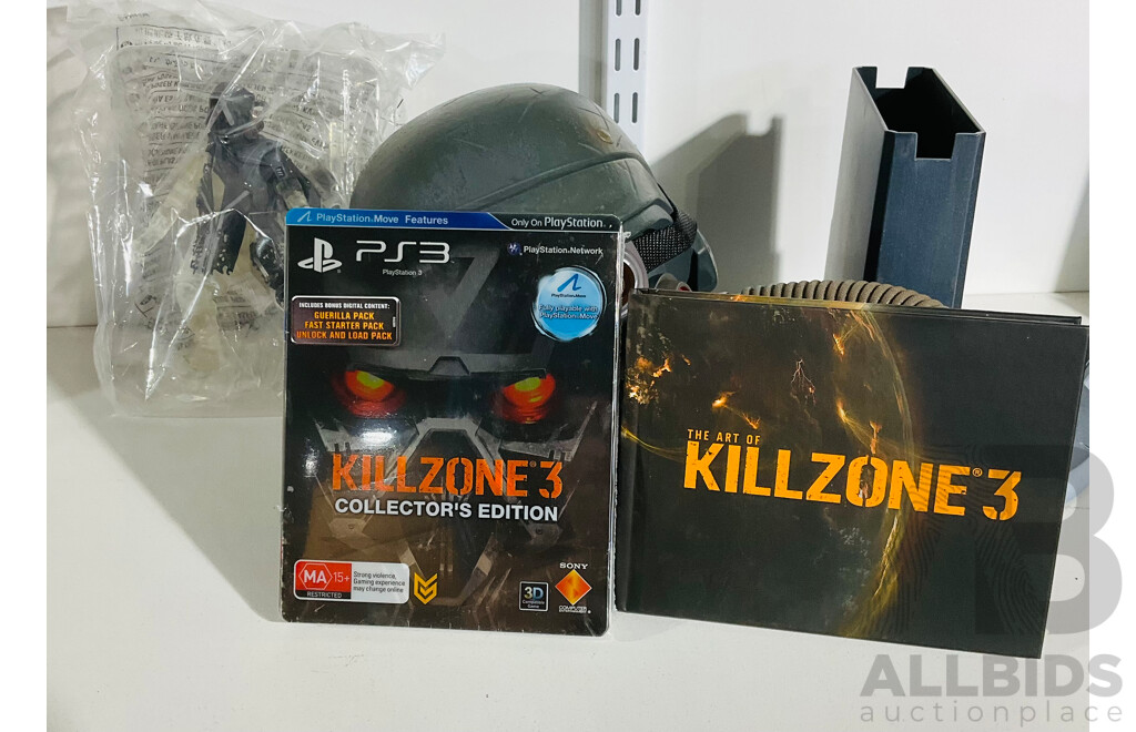PS3 Killzone 3 Helghast Edition and Assassin’s Creed II  Black Edition Discs and Other Memorabilia in Original Boxes