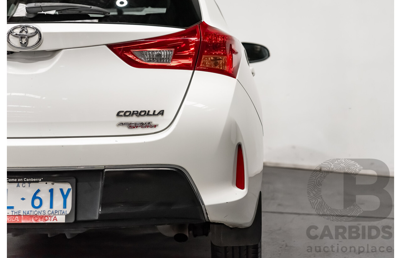10/2014 Toyota Corolla Ascent Sport ZRE182R 5d Hatchback Glacier White 1.8L