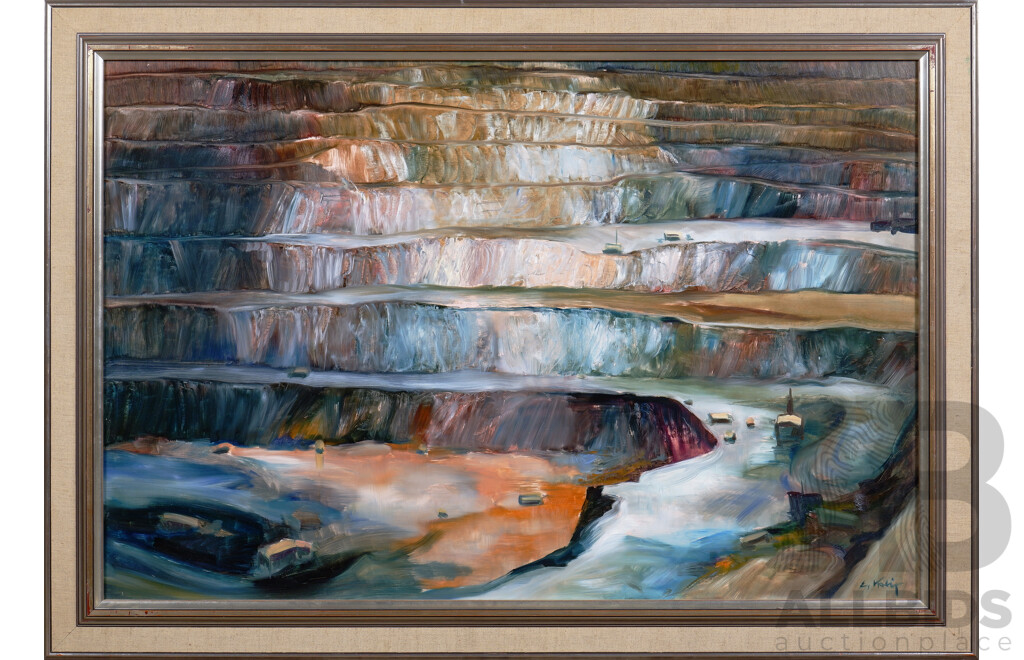 Elizabeth Kalix (20th Century, Hungarian/Australian), Mount Lyell Opencut, Oil on Board
