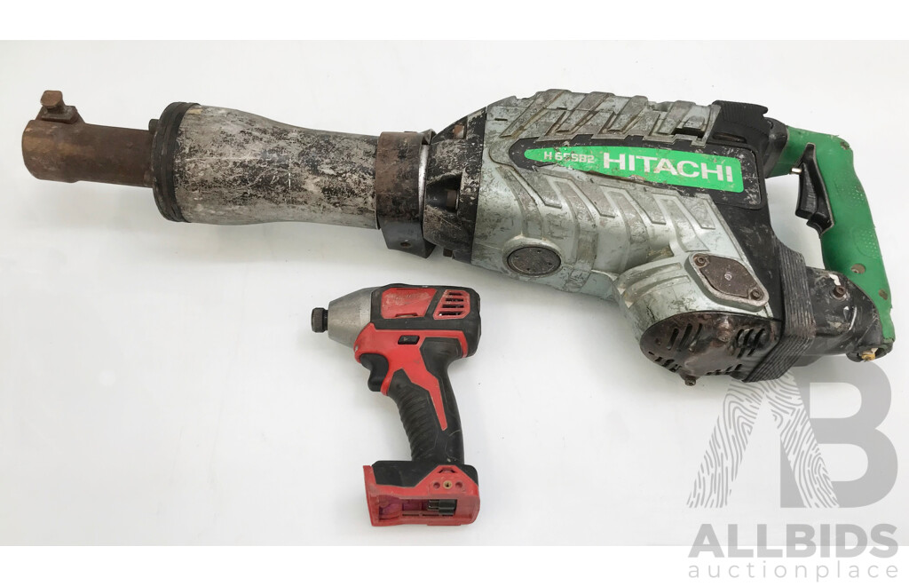 Hitachi Hex Demolion Hammer (No Power Supply) and Milwaukee Hex Impact Driver (Skin Only) - Lot of 2