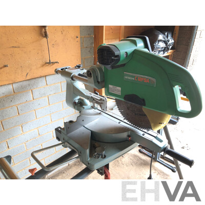 Hitachi C12FSA Drop Saw on a MSS-003 Ozito Mitre Saw Stand with Additional Roller Support Stands