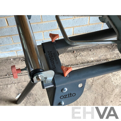 Hitachi C12FSA Drop Saw on a MSS-003 Ozito Mitre Saw Stand with Additional Roller Support Stands