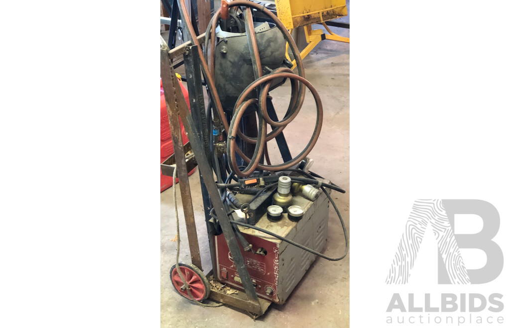 Vintage MIG Mate Mig Welder Made in Britain on Trolley with Welders Mask and Pressure Gauges