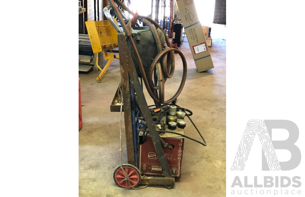 Vintage MIG Mate Mig Welder Made in Britain on Trolley with Welders Mask and Pressure Gauges