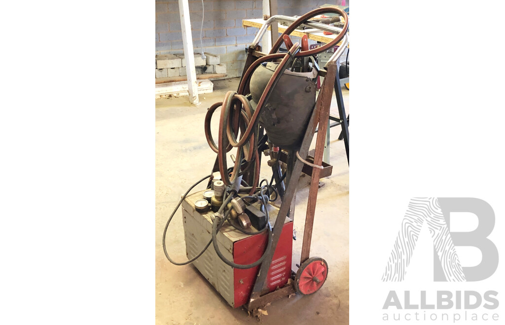 Vintage MIG Mate Mig Welder Made in Britain on Trolley with Welders Mask and Pressure Gauges