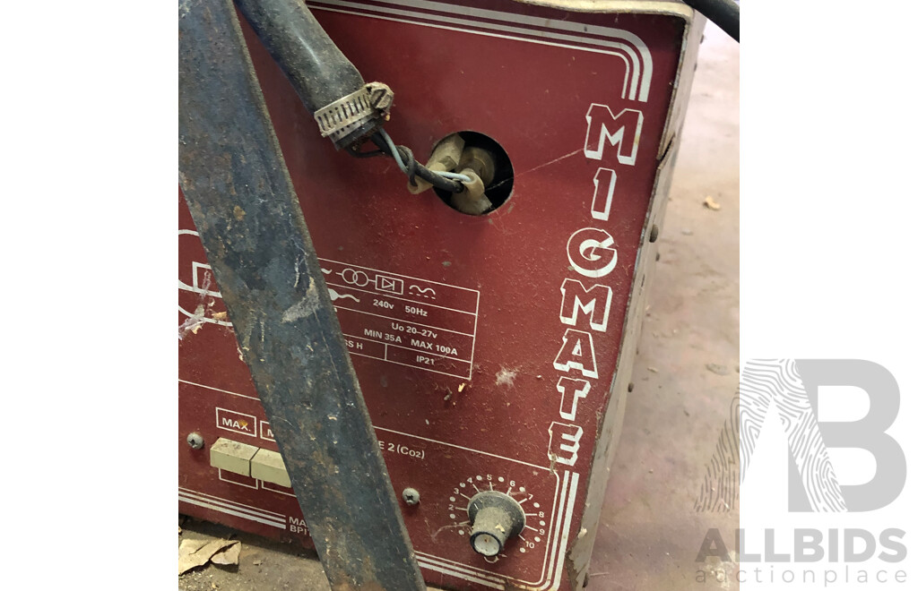 Vintage MIG Mate Mig Welder Made in Britain on Trolley with Welders Mask and Pressure Gauges