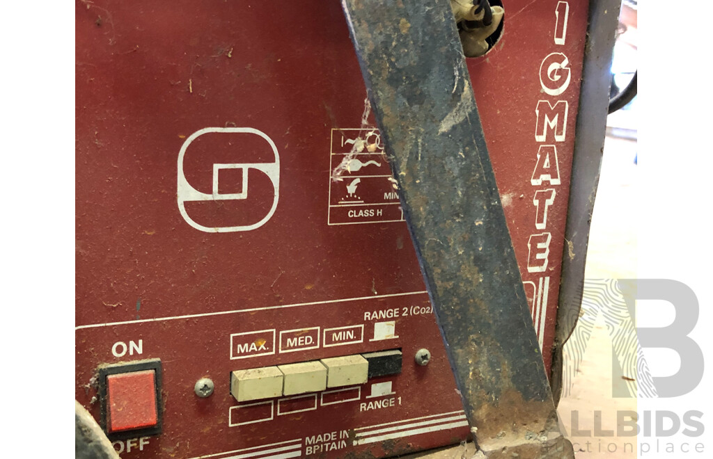 Vintage MIG Mate Mig Welder Made in Britain on Trolley with Welders Mask and Pressure Gauges